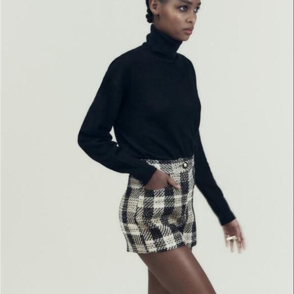 Zara High Waist Black and White Checkered Shorts NWT Size XS - Picture 3 of 9